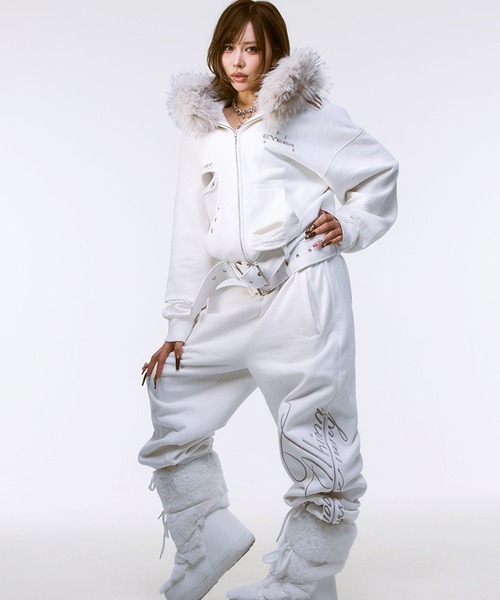 EYEER（イワイイアル）の「◇EYEER◇ブランド直輸入正規品/ベルト付き ジップアップ スウェットパンツ BELTED ZIP-UP SWEATPANTS（スウェットパンツ・レディース・ホワイト/ブラック・M/S）」の5枚目の写真