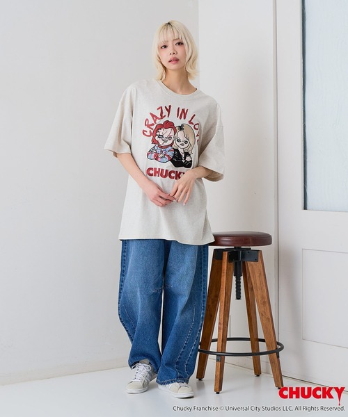 JEANS MATE(ジーンズメイト)の「【CHUCKY/チャッキー】【コットン100%のしっかりした生地】オリジナルデザインTシャツ キャラクター刺繍 チャッキー ティファニー ドロップショルダー ユニセックス(Tシャツ/カットソー・メンズ・ベージュ系その他/ブラック系その他2/ブラック系その他/ホワイト系その他2・X-LARGE/LARGE/MEDIUM/SMALL)」の14枚目の写真