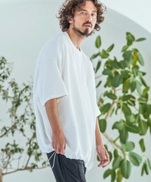mt10394-Switching Panel Honeycomb Drawstring Hem Short Sleeve T-Shirt Tシャツ(MGN-261-025)