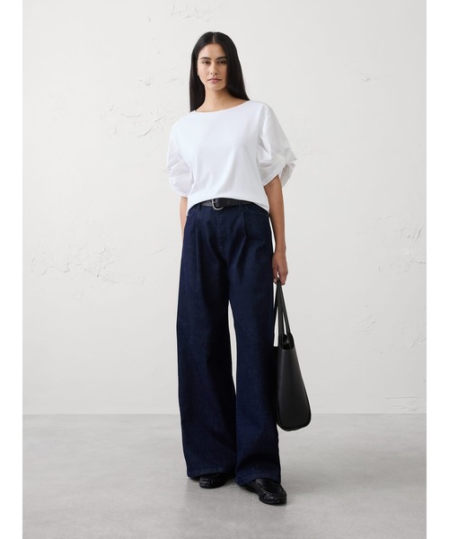 BANANA REPUBLIC FACTORY STORE(バナナリパブリック ファクトリーストア)の「BANANA REPUBLIC FACTORY STORE ミックスメディア ボリュームスリーブ トップ(Tシャツ/カットソー・レディース・ホワイト/ブラック・XS/S/M/L)」の5枚目の写真
