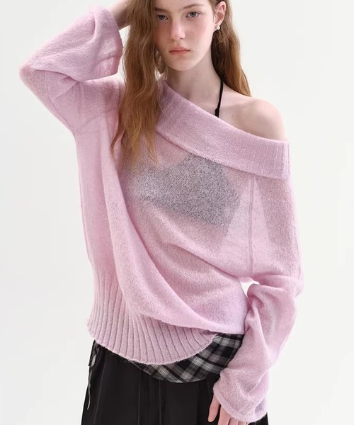 Fano Studios（ファノ ストゥディオズ）の「ベルスリーブ オフショルダー ニットトップス FX26S024【Fano Studios】【2026SS】（ニット/セーター・レディース・ピンク・L/M/S）」の7枚目の写真