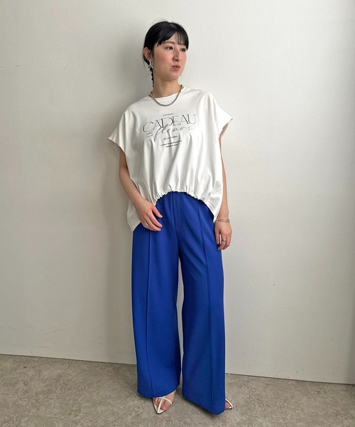 LHELBIE(レルビエ)の「ドロストボックスロゴTシャツ(Tシャツ/カットソー・レディース・チャコールグレー/イエロー×グリーン/オフホワイト・M)」の19枚目の写真