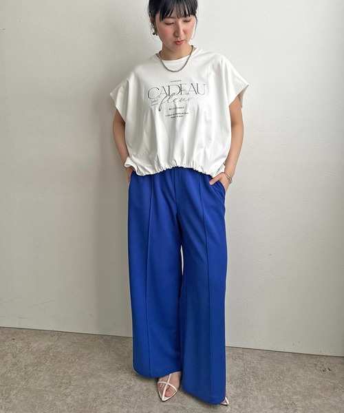 LHELBIE(レルビエ)の「ドロストボックスロゴTシャツ(Tシャツ/カットソー・レディース・チャコールグレー/イエロー×グリーン/オフホワイト・M)」の9枚目の写真