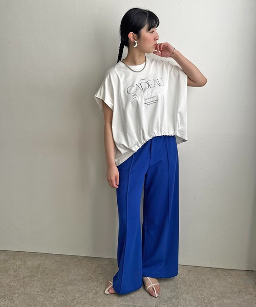 LHELBIE(レルビエ)の「ドロストボックスロゴTシャツ(Tシャツ/カットソー・レディース・チャコールグレー/イエロー×グリーン/オフホワイト・M)」の10枚目の写真