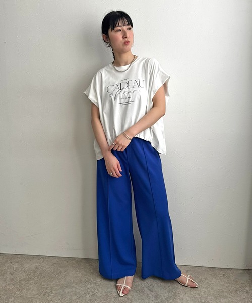 LHELBIE(レルビエ)の「ドロストボックスロゴTシャツ(Tシャツ/カットソー・レディース・チャコールグレー/イエロー×グリーン/オフホワイト・M)」の21枚目の写真