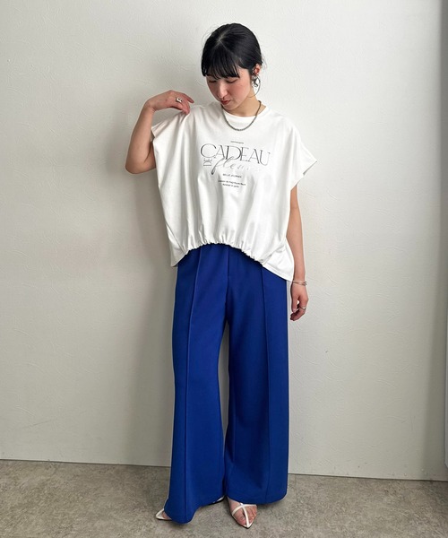 LHELBIE(レルビエ)の「ドロストボックスロゴTシャツ(Tシャツ/カットソー・レディース・チャコールグレー/イエロー×グリーン/オフホワイト・M)」の22枚目の写真