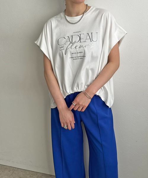 LHELBIE(レルビエ)の「ドロストボックスロゴTシャツ(Tシャツ/カットソー・レディース・チャコールグレー/イエロー×グリーン/オフホワイト・M)」の8枚目の写真