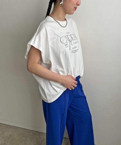 LHELBIE(レルビエ)の「ドロストボックスロゴTシャツ(Tシャツ/カットソー・レディース・チャコールグレー/イエロー×グリーン/オフホワイト・M)」の11枚目の写真