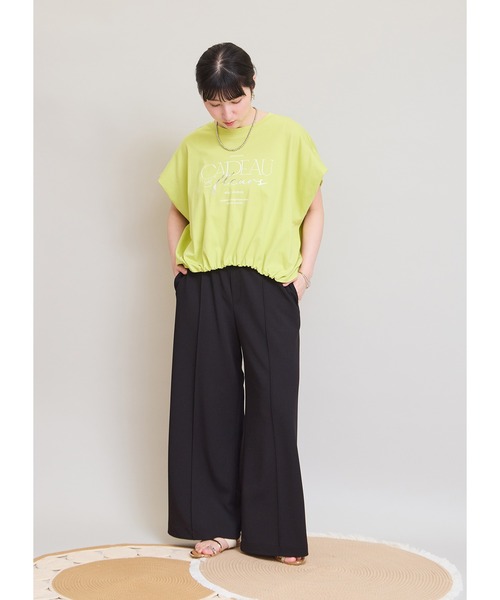 LHELBIE(レルビエ)の「ドロストボックスロゴTシャツ(Tシャツ/カットソー・レディース・チャコールグレー/イエロー×グリーン/オフホワイト・M)」の15枚目の写真