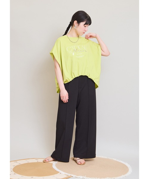 LHELBIE(レルビエ)の「ドロストボックスロゴTシャツ(Tシャツ/カットソー・レディース・チャコールグレー/イエロー×グリーン/オフホワイト・M)」の16枚目の写真