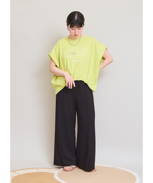 LHELBIE(レルビエ)の「ドロストボックスロゴTシャツ(Tシャツ/カットソー・レディース・チャコールグレー/イエロー×グリーン/オフホワイト・M)」の5枚目の写真