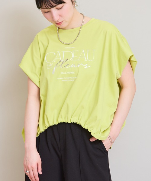 LHELBIE(レルビエ)の「ドロストボックスロゴTシャツ(Tシャツ/カットソー・レディース・チャコールグレー/イエロー×グリーン/オフホワイト・M)」の4枚目の写真
