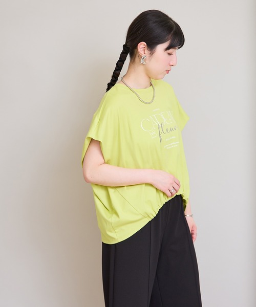 LHELBIE(レルビエ)の「ドロストボックスロゴTシャツ(Tシャツ/カットソー・レディース・チャコールグレー/イエロー×グリーン/オフホワイト・M)」の7枚目の写真