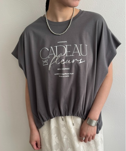 LHELBIE(レルビエ)の「ドロストボックスロゴTシャツ(Tシャツ/カットソー・レディース・チャコールグレー/イエロー×グリーン/オフホワイト・M)」の12枚目の写真
