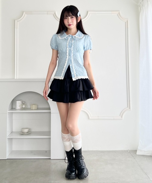 Loueme(ルエム)の「チェックレースブラウス(シャツ/ブラウス・レディース・ネイビー/アイボリー/ライトブルー・FREE)」の12枚目の写真