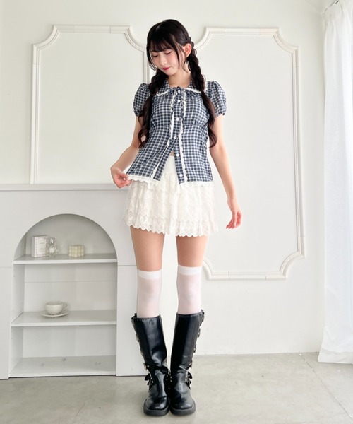 Loueme(ルエム)の「チェックレースブラウス(シャツ/ブラウス・レディース・ネイビー/アイボリー/ライトブルー・FREE)」の16枚目の写真