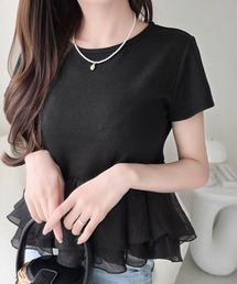 Drawer オリジナル　ペプラムTシャツ　 黒　Sサイズ tシャツ 3段シアーペプラムTシャツ レディース : ZOZOTOWN Yahoo!店