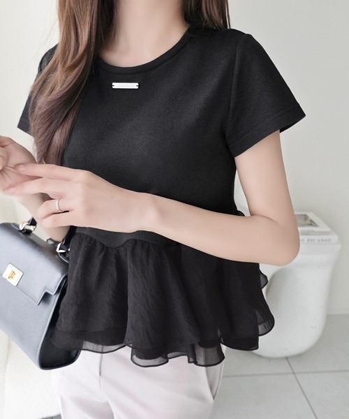 mily bilet(ミウィビレット)の「【mily bilet】可憐に揺れて、ときめきを纏う♪前後2wayペプラム切替フリルデザインTシャツ(半袖)(Tシャツ/カットソー・レディース・ブルー/ブラック/ホワイト・X-LARGE/SMALL/MEDIUM/LARGE)」の13枚目の写真