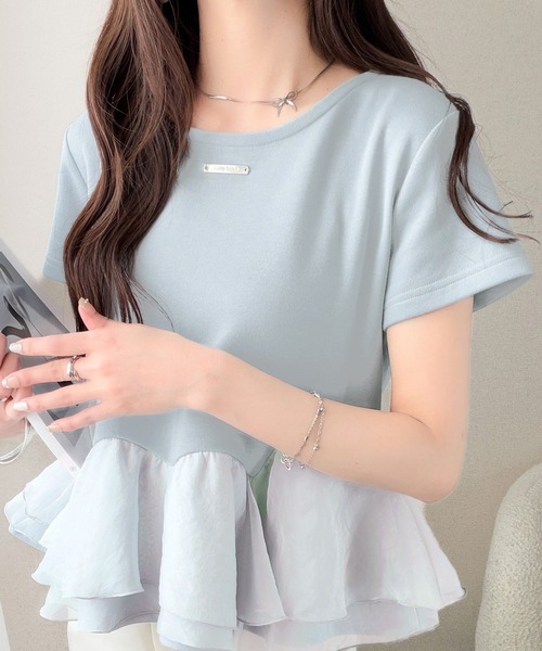 mily bilet(ミウィビレット)の「【mily bilet】可憐に揺れて、ときめきを纏う♪前後2wayペプラム切替フリルデザインTシャツ(半袖)(Tシャツ/カットソー・レディース・ブルー/ブラック/ホワイト・X-LARGE/SMALL/MEDIUM/LARGE)」の8枚目の写真