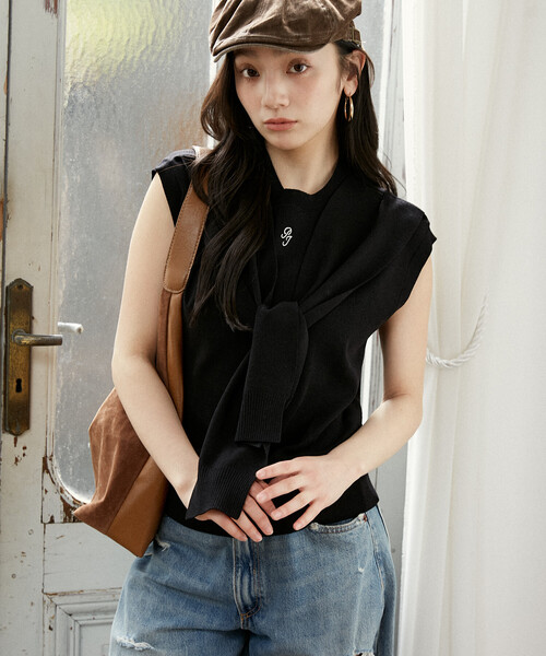 PEACH JOHN(ピーチジョン)の「PEACH JOHN × PUBLUX/ピーチ・ジョン <接触冷感>肩掛け ノースリーブ サマーニット トップス 限定展開(ニット/セーター・レディース・ブラック/ナチュラル/ベージュ/ネイビー・フリ-)」の8枚目の写真
