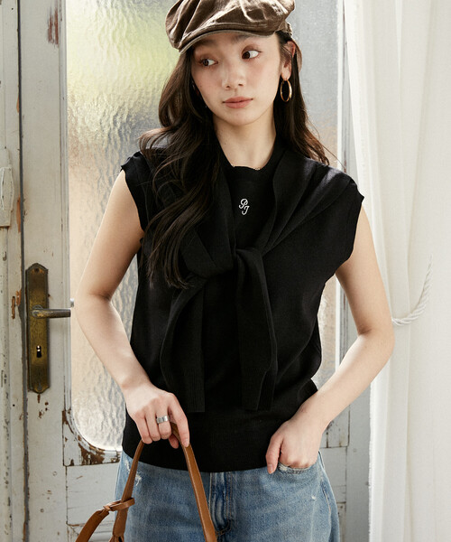 PEACH JOHN(ピーチジョン)の「PEACH JOHN × PUBLUX/ピーチ・ジョン <接触冷感>肩掛け ノースリーブ サマーニット トップス 限定展開(ニット/セーター・レディース・ブラック/ナチュラル/ベージュ/ネイビー・フリ-)」の12枚目の写真