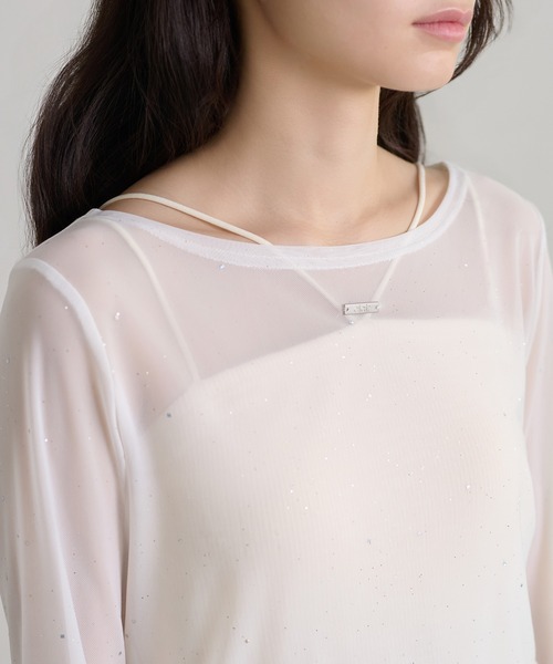 apres jour clair(アプレジュールクレア)の「【apres jour clair】シアープレート付きトップス(Tシャツ/カットソー・レディース・ブラック/ブラウン系その他/アイボリー/ライトブルー/オフホワイト・フリー/X-LARGE)」の2枚目の写真