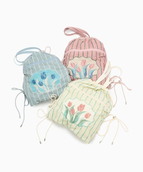 Casselini（キャセリーニ）の「Casselini(キャセリーニ)レースチューリップナップサック（バックパック/リュック・レディース・ピンク/グレー/アイボリー・FREE）」の3枚目の写真