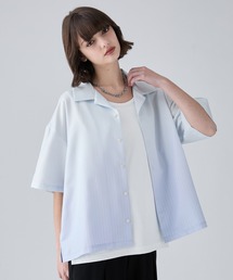 VELNUS | 【VELNUS】Cool-Touch Beautiful Gradient Stripe Open-Collar Short-Sleeve Shirt/〈接触冷感付き〉ビューティフルグラデーションストライプ半袖オープンカラーシャツ(シャツ/ブラウス)