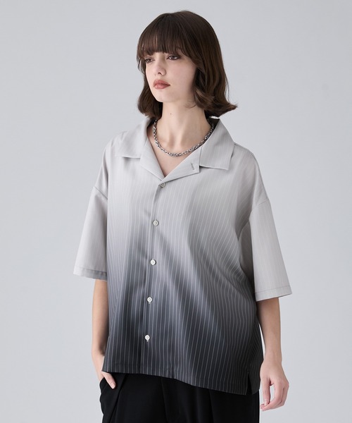 VELNUS】Cool-Touch Beautiful Gradient Stripe Open-Collar Short