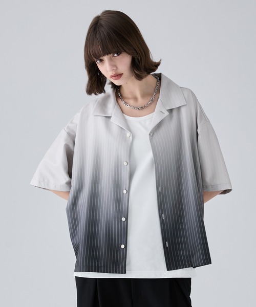 VELNUS(ベルナス)の「【VELNUS】Cool-Touch Beautiful Gradient Stripe Open-Collar Short-Sleeve Shirt/〈接触冷感付き〉ビューティフルグラデーションストライプ半袖オープンカラーシャツ(シャツ/ブラウス・メンズ・サックスブルー/ブラック・L/M/S)」の7枚目の写真