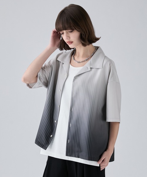 VELNUS(ベルナス)の「【VELNUS】Cool-Touch Beautiful Gradient Stripe Open-Collar Short-Sleeve Shirt/〈接触冷感付き〉ビューティフルグラデーションストライプ半袖オープンカラーシャツ(シャツ/ブラウス・メンズ・サックスブルー/ブラック・L/M/S)」の9枚目の写真