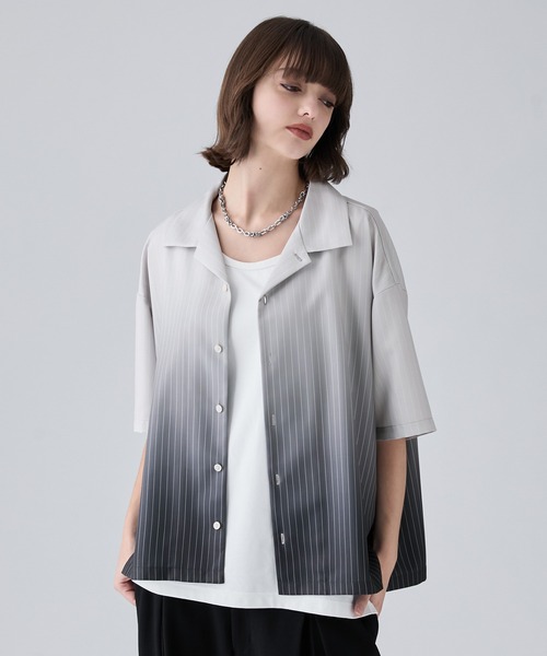 VELNUS(ベルナス)の「【VELNUS】Cool-Touch Beautiful Gradient Stripe Open-Collar Short-Sleeve Shirt/〈接触冷感付き〉ビューティフルグラデーションストライプ半袖オープンカラーシャツ(シャツ/ブラウス・メンズ・サックスブルー/ブラック・L/M/S)」の10枚目の写真