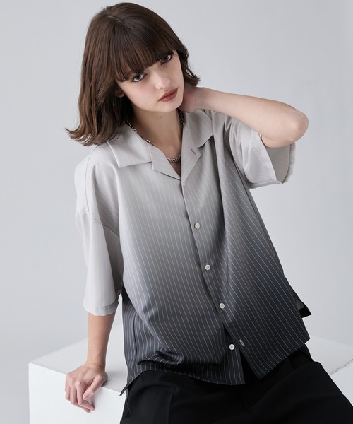 VELNUS(ベルナス)の「【VELNUS】Cool-Touch Beautiful Gradient Stripe Open-Collar Short-Sleeve Shirt/〈接触冷感付き〉ビューティフルグラデーションストライプ半袖オープンカラーシャツ(シャツ/ブラウス・メンズ・サックスブルー/ブラック・L/M/S)」の12枚目の写真