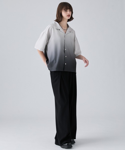 VELNUS(ベルナス)の「【VELNUS】Cool-Touch Beautiful Gradient Stripe Open-Collar Short-Sleeve Shirt/〈接触冷感付き〉ビューティフルグラデーションストライプ半袖オープンカラーシャツ(シャツ/ブラウス・メンズ・サックスブルー/ブラック・L/M/S)」の18枚目の写真