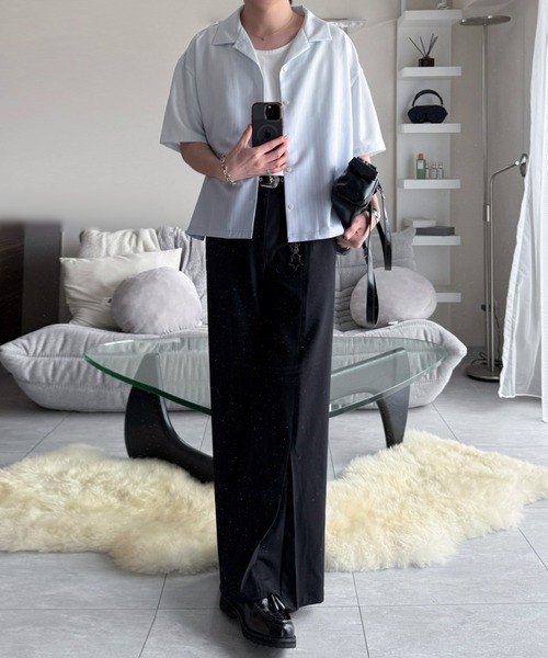 VELNUS(ベルナス)の「【VELNUS】Cool-Touch Beautiful Gradient Stripe Open-Collar Short-Sleeve Shirt/〈接触冷感付き〉ビューティフルグラデーションストライプ半袖オープンカラーシャツ(シャツ/ブラウス・メンズ・サックスブルー/ブラック・L/M/S)」の3枚目の写真