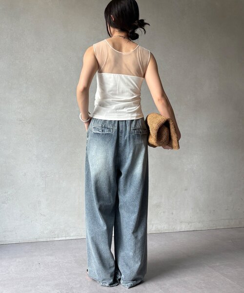 DouDou（ドゥドゥ）の「【WEB限定】カップ付チュール切替タンク（タンクトップ・レディース・ブラック/オフホワイト・FREE）」の6枚目の写真