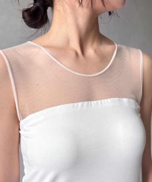 DouDou（ドゥドゥ）の「【WEB限定】カップ付チュール切替タンク（タンクトップ・レディース・ブラック/オフホワイト・FREE）」の11枚目の写真