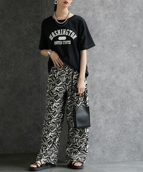 Soiunique（スワユニーク）の「【接触冷感・吸水速乾】　カレッジロゴデザイン半袖Ｔシャツ　［Soiunique］（Tシャツ/カットソー・レディース・ブラウン/ネイビー/ブラック・M/L/LL）」の8枚目の写真
