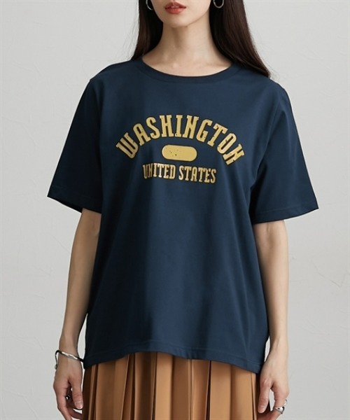 Soiunique（スワユニーク）の「【接触冷感・吸水速乾】　カレッジロゴデザイン半袖Ｔシャツ　［Soiunique］（Tシャツ/カットソー・レディース・ブラウン/ネイビー/ブラック・M/L/LL）」の16枚目の写真