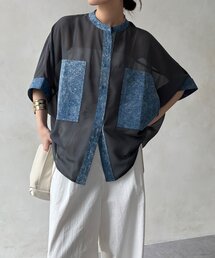 シアーデニム袖リブVVシャツ（シャツ/ブラウス）｜DouDou（ドゥドゥ