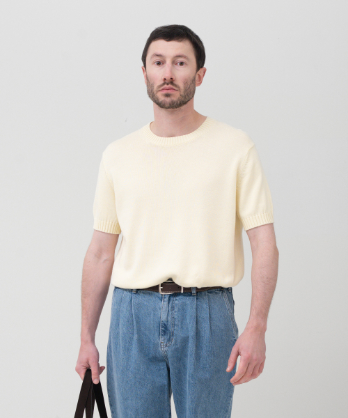 MANNERGRAM(マナーグラム)の「ソフトコットン100 3PLY ラウンド 半袖ニット アイボリー(ニット/セーター・メンズ・その他・LARGE/X-LARGE)」の1枚目の写真