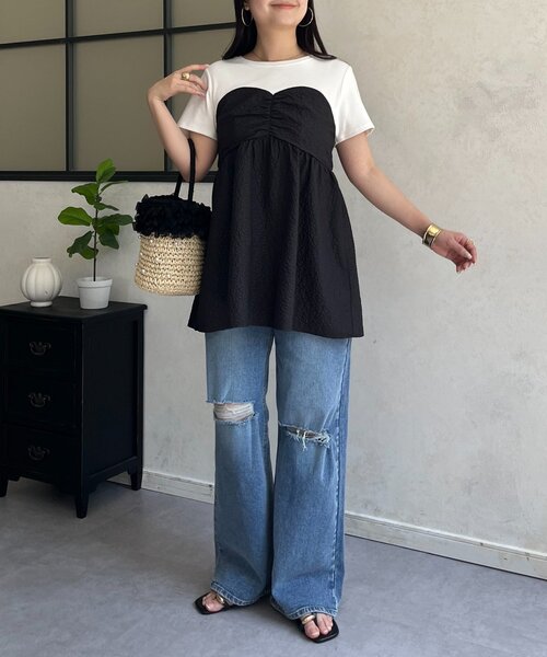 prose verse（プロズヴェール）の「ジャガードビスチェドッキングＴシャツ（Tシャツ/カットソー・レディース・オフホワイト/ブラック・LARGE/MEDIUM）」の22枚目の写真
