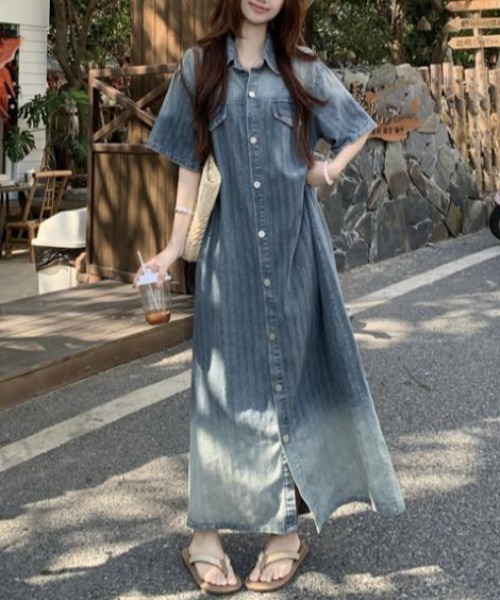 semplice(センプリチェ)の「デニムワンピ【韓国ファッション】(ワンピース・レディース・ブルー・XL/L/M)」の7枚目の写真