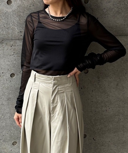 CIEL'AIR(シエルエアー)の「SHEER SHIRRING PO(シアーシャーリングプルオーバー)(Tシャツ/カットソー・レディース・ブラック/オフホワイト・FREE)」の13枚目の写真