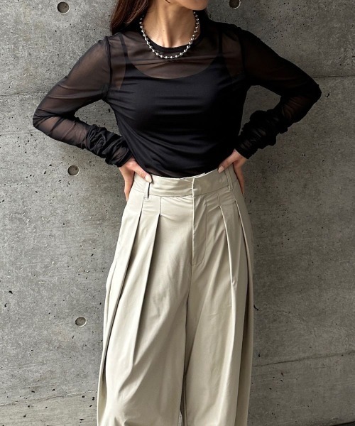 CIEL'AIR(シエルエアー)の「SHEER SHIRRING PO(シアーシャーリングプルオーバー)(Tシャツ/カットソー・レディース・ブラック/オフホワイト・FREE)」の11枚目の写真