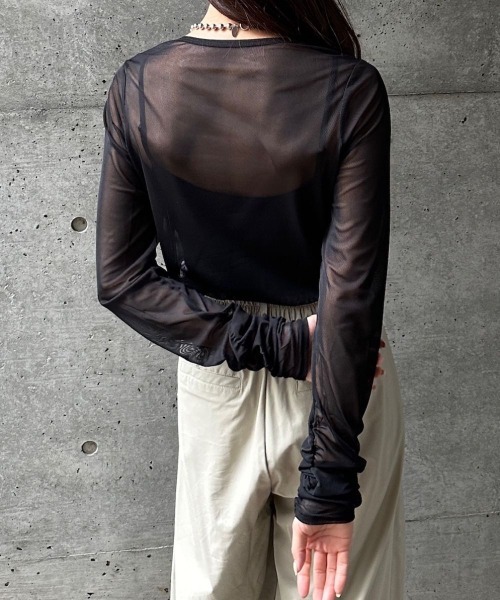 CIEL'AIR(シエルエアー)の「SHEER SHIRRING PO(シアーシャーリングプルオーバー)(Tシャツ/カットソー・レディース・ブラック/オフホワイト・FREE)」の14枚目の写真
