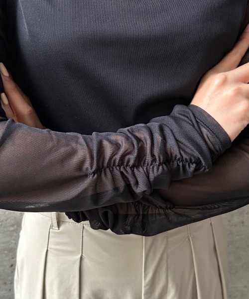 CIEL'AIR(シエルエアー)の「SHEER SHIRRING PO(シアーシャーリングプルオーバー)(Tシャツ/カットソー・レディース・ブラック/オフホワイト・FREE)」の9枚目の写真