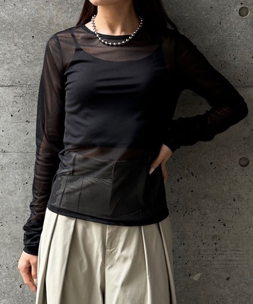 CIEL'AIR(シエルエアー)の「SHEER SHIRRING PO(シアーシャーリングプルオーバー)(Tシャツ/カットソー・レディース・ブラック/オフホワイト・FREE)」の16枚目の写真