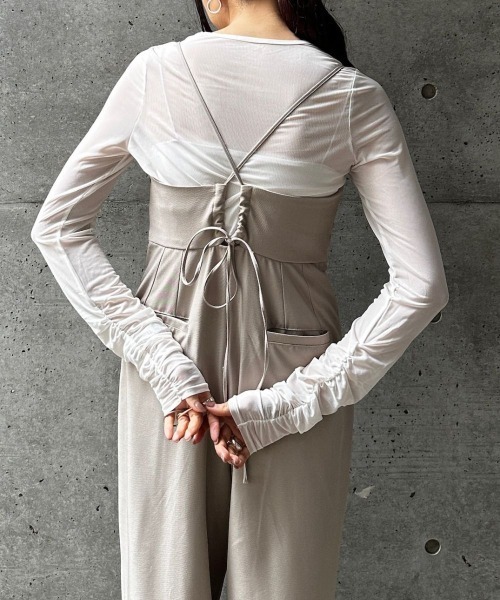 CIEL'AIR(シエルエアー)の「SHEER SHIRRING PO(シアーシャーリングプルオーバー)(Tシャツ/カットソー・レディース・ブラック/オフホワイト・FREE)」の4枚目の写真