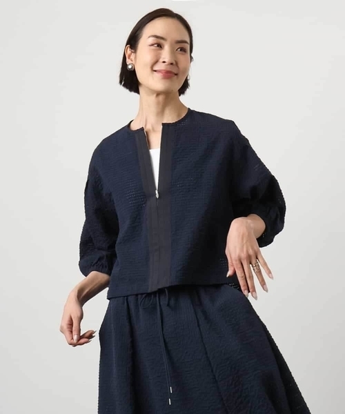 MICHEL KLEIN（ミッシェル・クラン）の「[セットアップ対応]ワッフルノーカラーブルゾン（ブルゾン・レディース・ネイビー・38）」の2枚目の写真